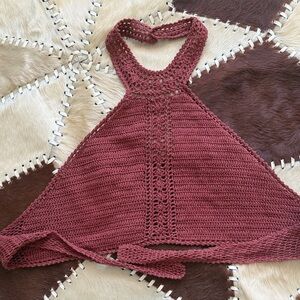 American Eagle Crochet Halter Crop Top in Rosewood Size Medium